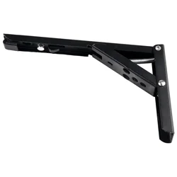 Folding Fixed Shelf Brackets Black 8 10 12 14inch Heavy Duty Steel Collapsible Shelf Hinge For Work Bench Table Counter