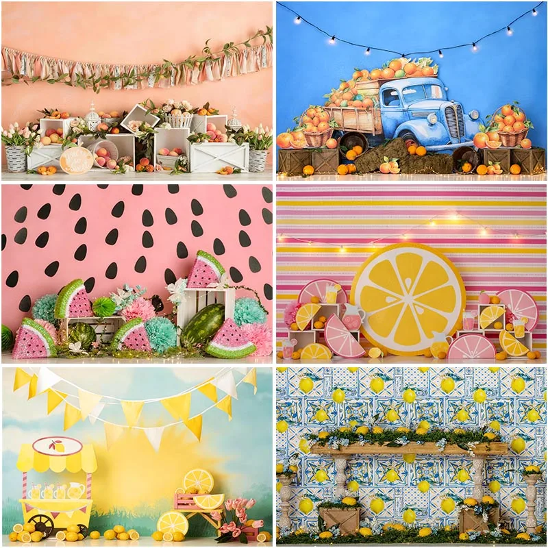 

LS Summer Fruit Theme Backgrounds Kids Adult Photography Props Child Baby Decors Sweet Lemonade Watermelon Photo Backdrops