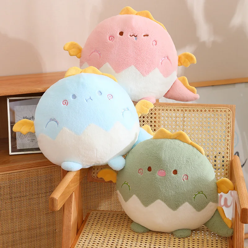 Coussin en peluche de dinosaure Kawaii, coquille d'œuf, animaux doux, gros dragon rond, coussin de canapé au beurre, jouets mignons, décoration d'intérieur