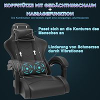 Massage gaming chair with footrest, 150 kg load capacity, 90-135° adjustable backrest, ergonomic design, 360° rotation, black.