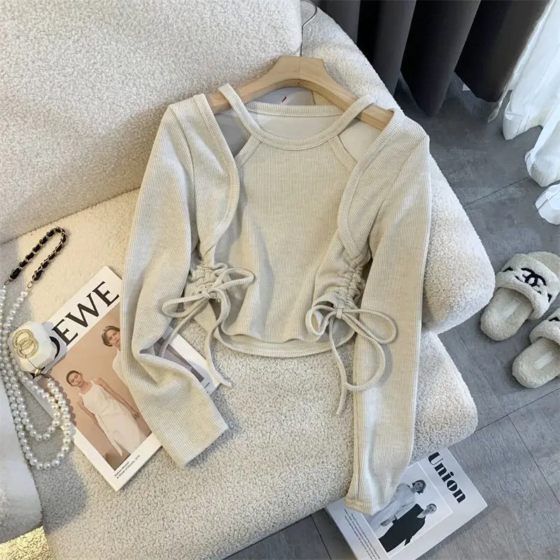 

2026 Spring Autumn New Girls Bottom Hollow Out Off Shoulder Top Baby Girls Irregular Short T-shirt