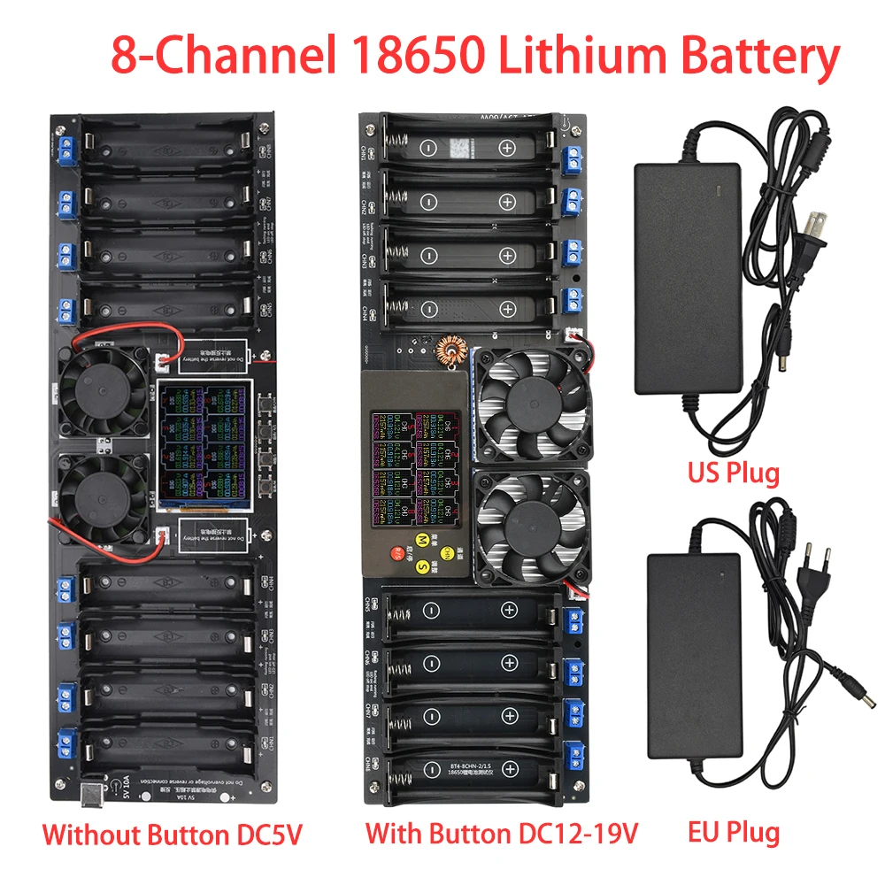 

8-Channel 18650 Lithium Battery Auto Charge/Discharge Battery Tester Capacity Internal Resistance Tester DC 5V/12V EU/US Plug