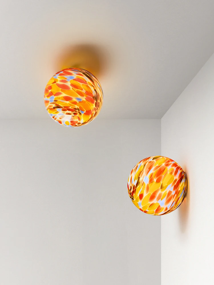Dopamine Color Glass Living Room Dining Room Bedroom Wall Lamps Spherical Corridor Lamps Bedside Lamps Staircase Wall Lamps