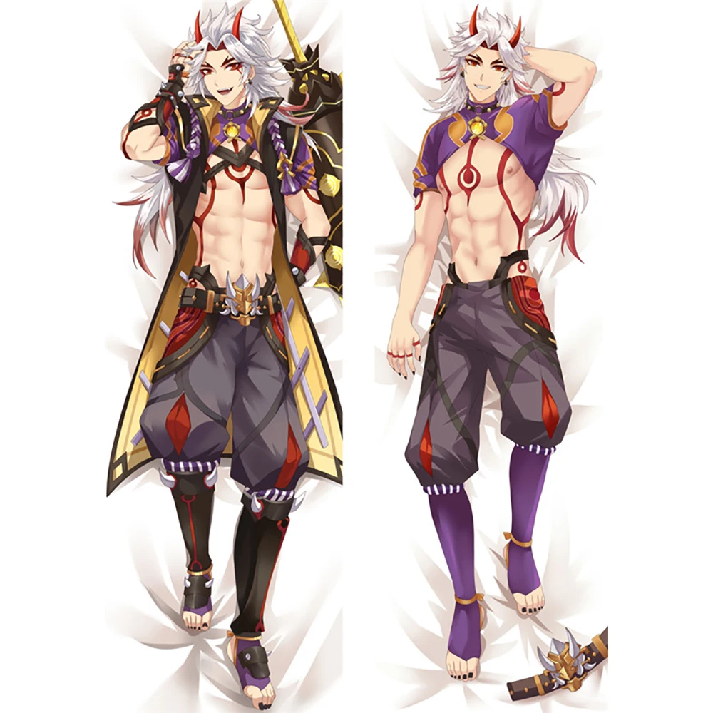Anime jogo genshin impacto arataki itto cosplay dakimakura fronha hing corpo prop