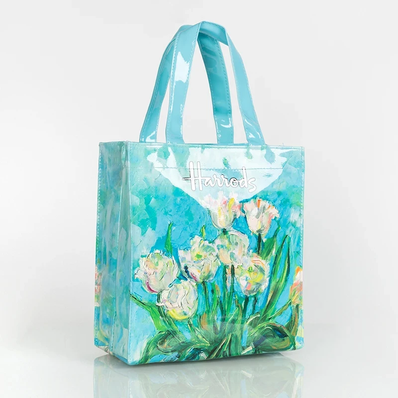 Moda feminina floral impresso pvc quadrado eco tote bolsa de compras de grande capacidade simples casual bolsa de viagem de ombro