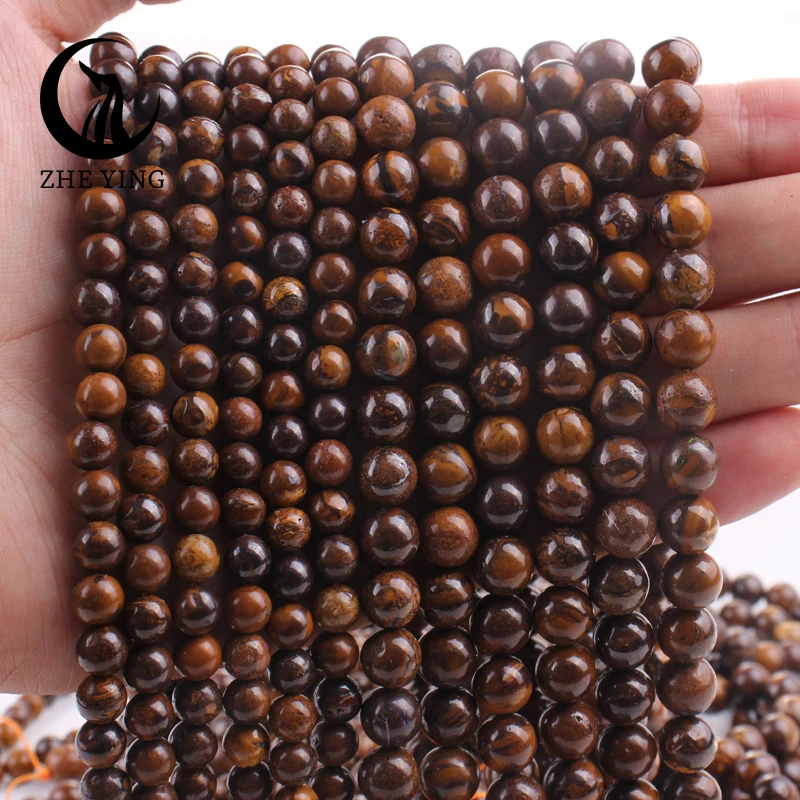 Natural Stone Beads Genuine Brown Boulder Opal Round Loose Spacer Beads For Jewelry Making DIY Bracelets Accessories 15'' 6 8 mm