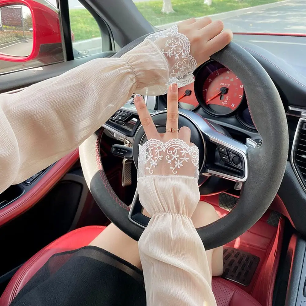 

Trendy Sun Protection Lace Sleeve Fingerless Breathable Long Arm Sleeves Polyester Hand Sleeves Summer Arm Cover Cycling