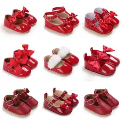 New Fashion Newborn Red Baby Shoes Non-slip Cloth Bottom Shoes For Girls Elegant And Noble Leisure Baby First Walking Shoes