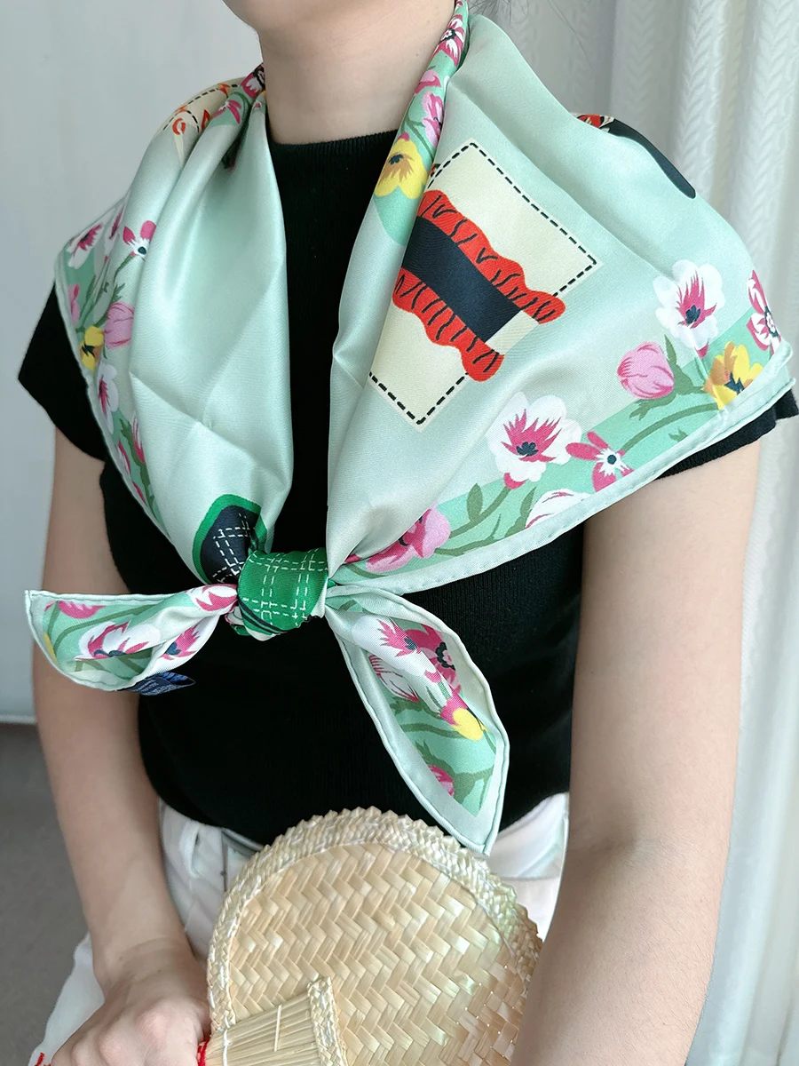 الأخضر وشاح فولارد العلامة التجارية مصمم جودة عالية جديد في Vip وشاح منديل اليد توالت 90 سنتيمتر 100% الحرير الخالص d وشاح 90x90 سنتيمتر