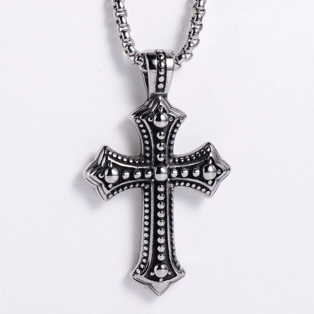 Vintage Stainless Steel Cross Pendant Necklace For Men Fashion Retro Cross Charms Box Chain DIY Hip Hop Jewelry Accessories