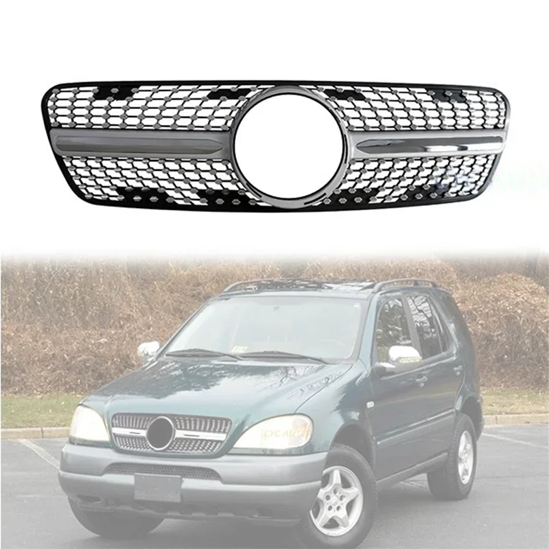 

98-04 Factory Hot Sale Diamond Black Chrome Style Front Bumper Grille Car Grill For ML W163 1998-2004