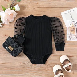 0-1 year old newborn baby girl baby spring and autumn summer black splicing mesh long sleeved bag fart triangle climbing suit