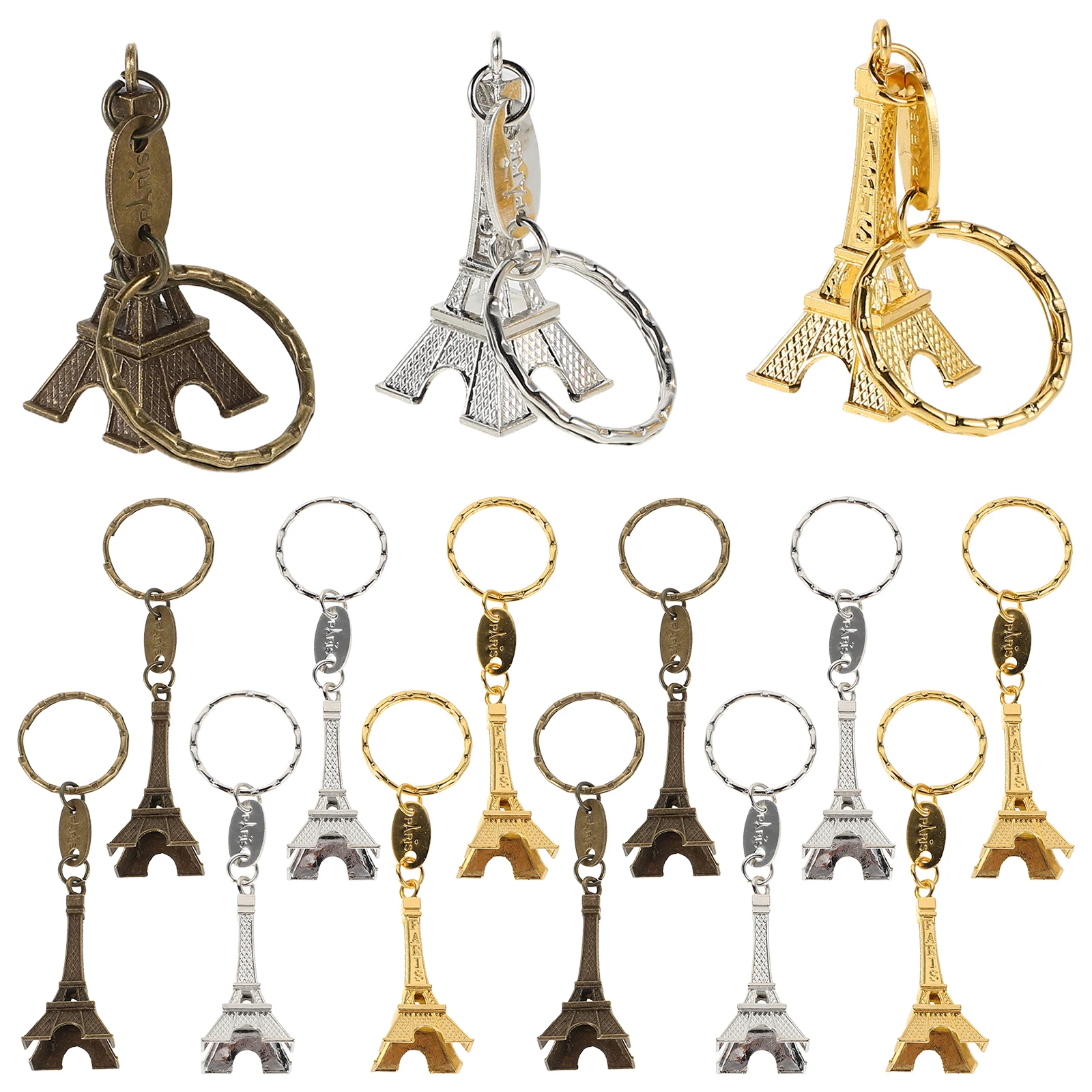 

15pcs Eiffel Tower Keychain Alloy 3D Effect Pendant Decor Souvenir Travel Memories Backpack Charm Key Ring Gifts