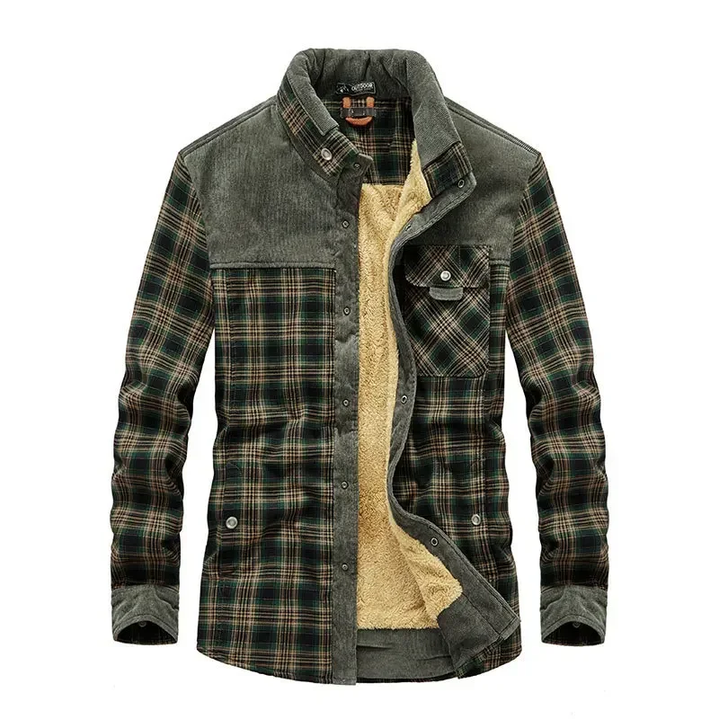 Men Plaid Shirts Winter Jackets Fleece Warm Shirts Coats High Quality Men Cotton Fit Business Casual Outerwear Shirts Jackets 4