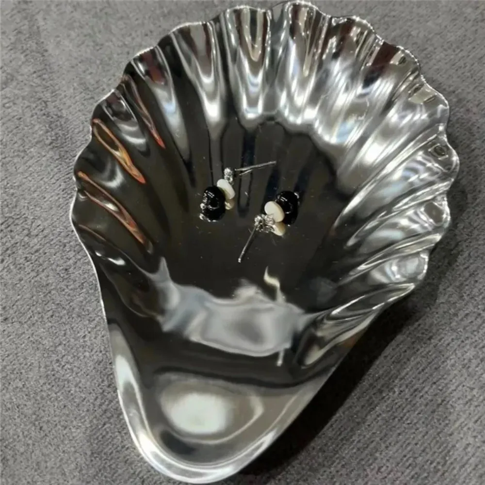 

304 Stainless Steel Plate Shell Shaped Dish Silver Jewelry Storage Cheese Dessert Dish Plate Tray Soap Box Table Decoration