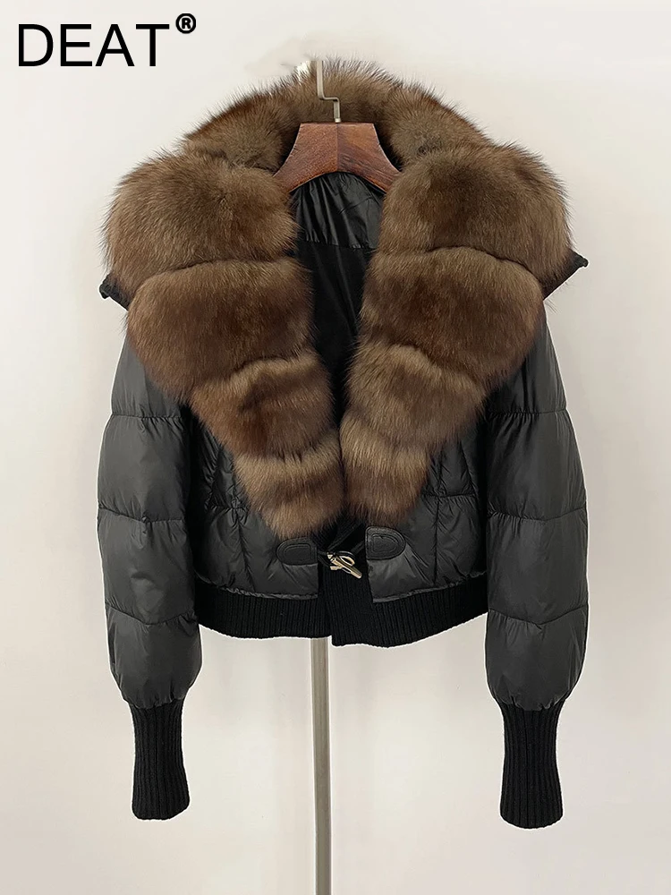 DEAT Fashion Women 55% Duck Down Coat Detachable Fur Collar Single Button Short Thick Warm Parka Jackets Winter 2024 New 7AB6668