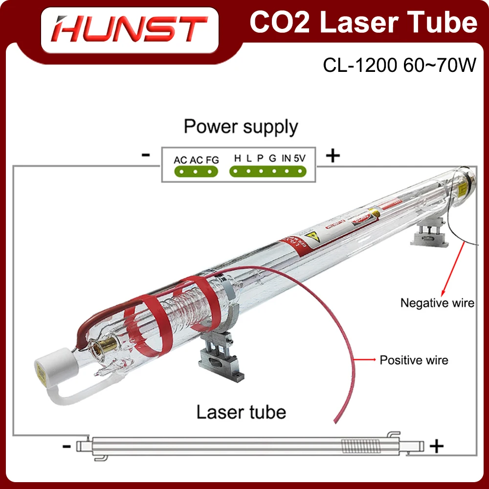 HUNST EFR 70W หลอดเลเซอร์เส้นผ่านศูนย์กลาง 55 มม.แสงเลเซอร์ความยาว 1200 มม.หลอดเลเซอร์เหมาะสําหรับ CO2 เลเซอร์แกะสลักและตัดเครื่อง