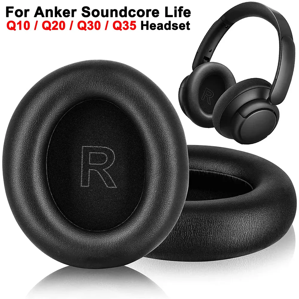 1 pair Black Ear Pads For Anker Soundcore Life Q35 Q30 Q20 Q10 Headphones Memory Foam Ear  Cushions With Protein Leath