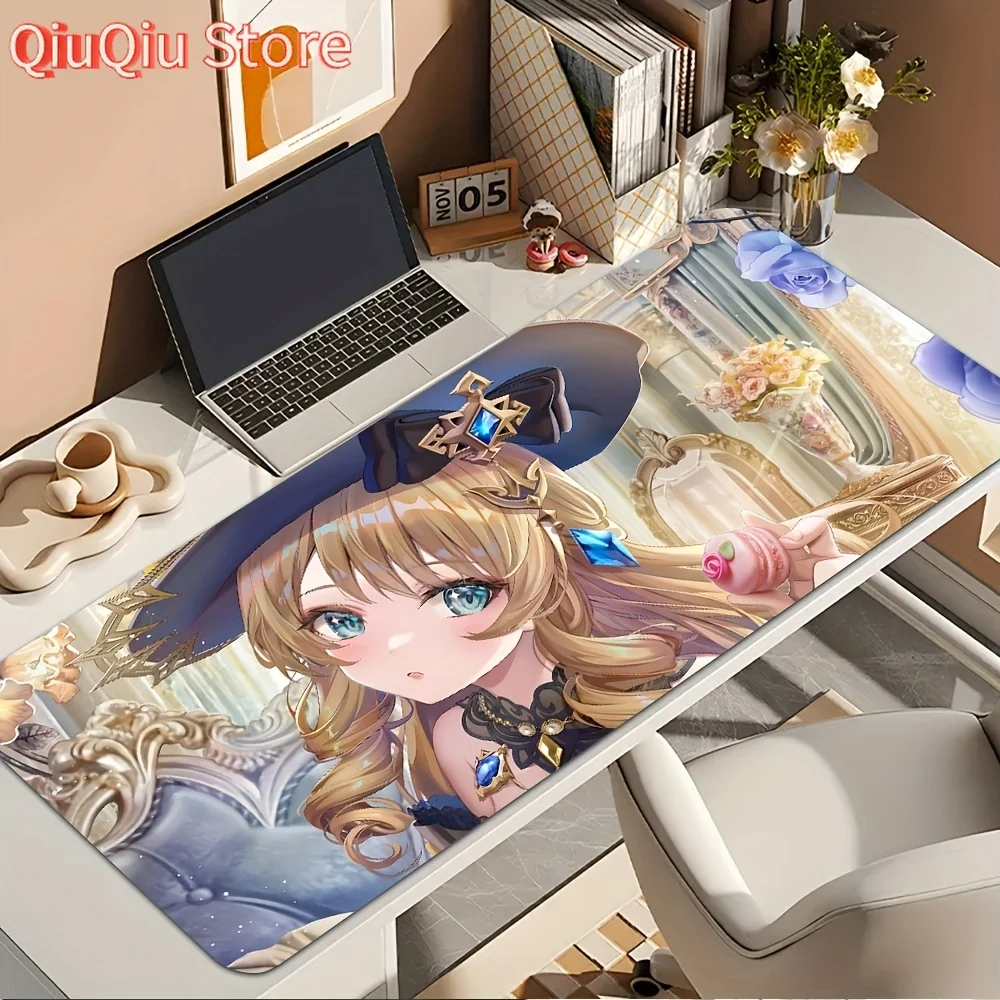 1pc Anime-Style Blonde Girl Navia Gaming Mouse Pad & Desk Mat - Non-Slip Rubber Base, Washable Surface, Playful Design for Offic