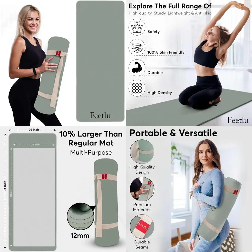 

Thick 12mm Yoga Mat Non-Slip Cushioned for Joint-Friendly Pilates and Floor Exercises - Durable Fitness Mat Ideal for Home Worko