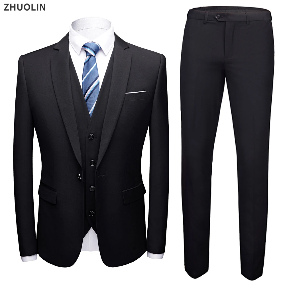 Men Blazers Set 3 Pieces Wedding Luxury 2 Suit Elegant Full Jacket Pants Design Latest Vest Business 2023 Slim Fit Coat Trousers