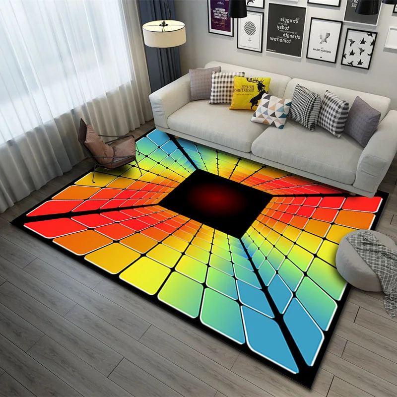 3D Vision Vertigo Geometric Carpet Living Room Colorful Plaid Swirl Carpet Floor Mat Carpet for Bed Room Living Room Decoration