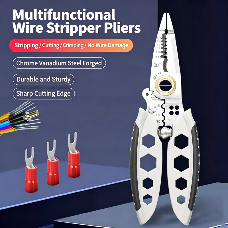 Multifunctional Electrician Needle Nose Pliers Wire Stripper Cable Cutting Crimping Tool With Hex Socket Holes For Home Electric