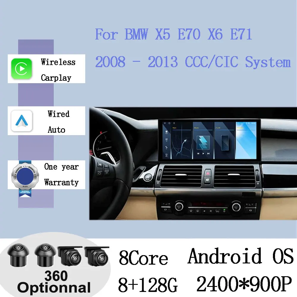 Für BMW X5 E70 X6 E71 2008-2013 CCC/CIC System Carplay Android 15 QLED Bildschirm Auto Radio multimedia-Player GPS Navi BT 4G + Wifi