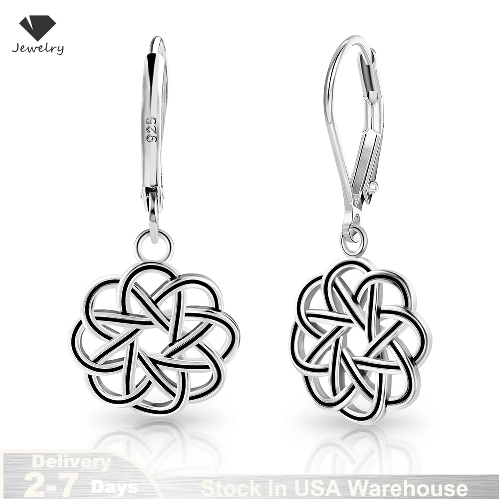 

925 Sterling Silver Dangle Drop Earrings for Women Girls' Trendy Celtic Knot Leverback Dangle Earrings Hypoallergenic Jewelry US