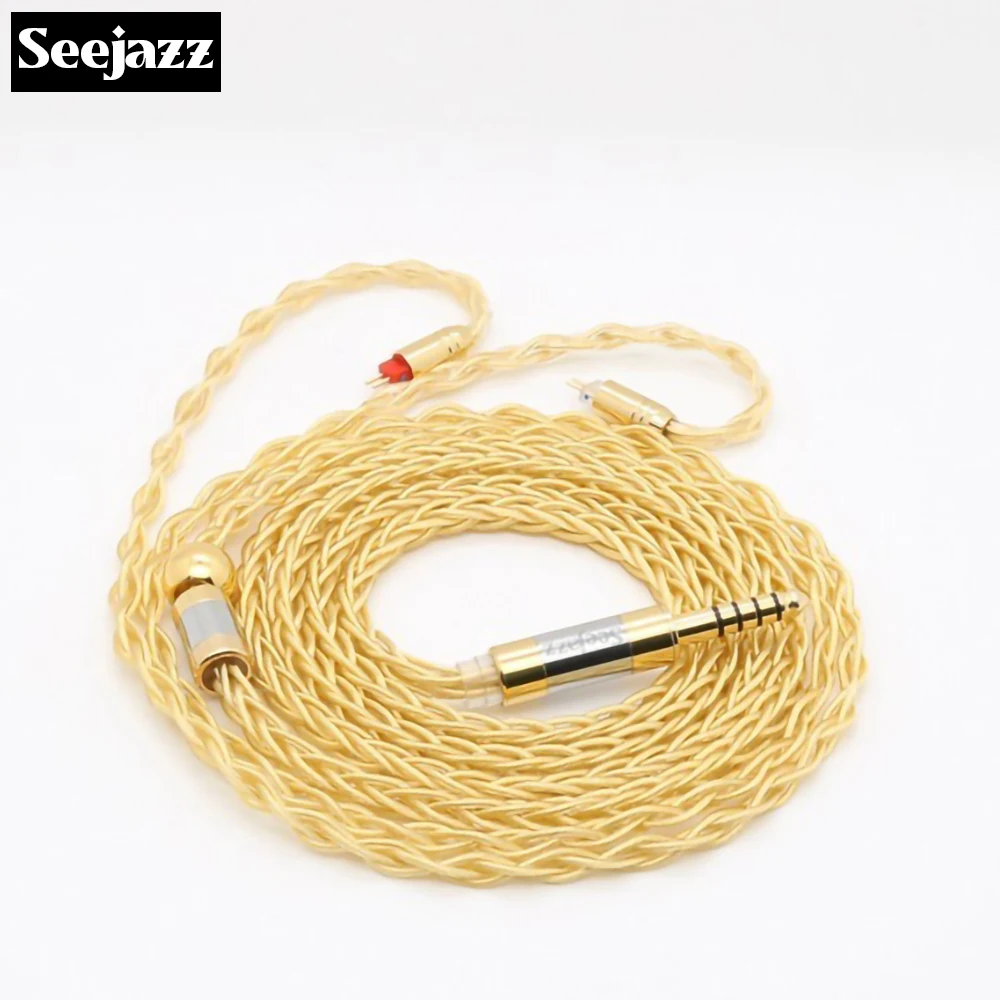 Seejazz S2 7N Single Crystal Copper Gold Plating Headphone Cable 8 Core 2Pin MMCX IEM Earphone Cables 0.78 3.5 4.4mm