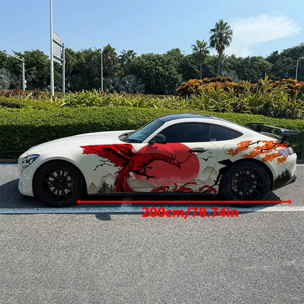 Flame Phoenix Warrior Path Car Side Wraps, Self-Adhesive PVC Waterproof & Scratch-Resistant Stickers, Car Accessory Gift