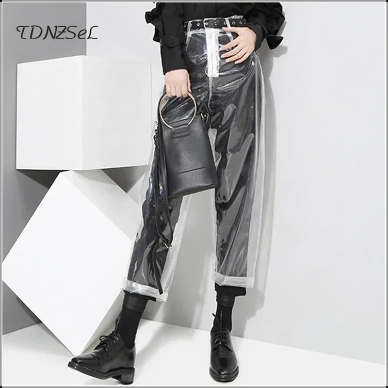 Sexy Loose Transparent Pants for Women, See Through Trousers, Straight Ankle-Length Capris, New Custom Fashion, Autumn