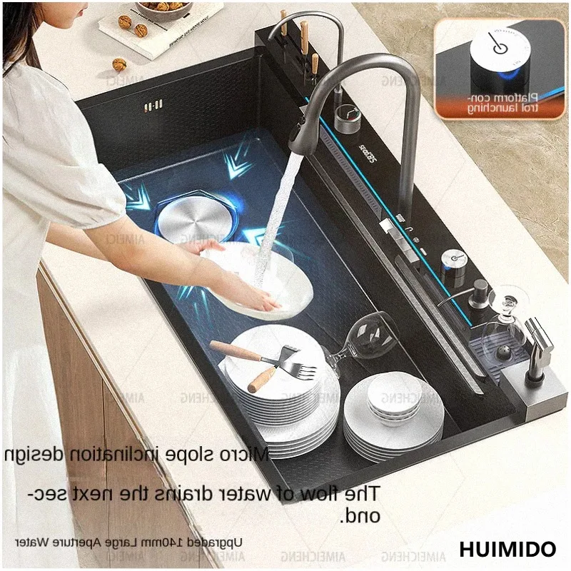 Hot selling Stainlessaterfall Kitchk With  Holder Digital Displat Set Embossed Extra Large Single Slot