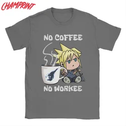 Awesome Chibi Cloud No Coffee No Workee Final Fantasy 7 T-Shirt Men Pure Cotton T Shirt Short Sleeve Tee Shirt New Clothing