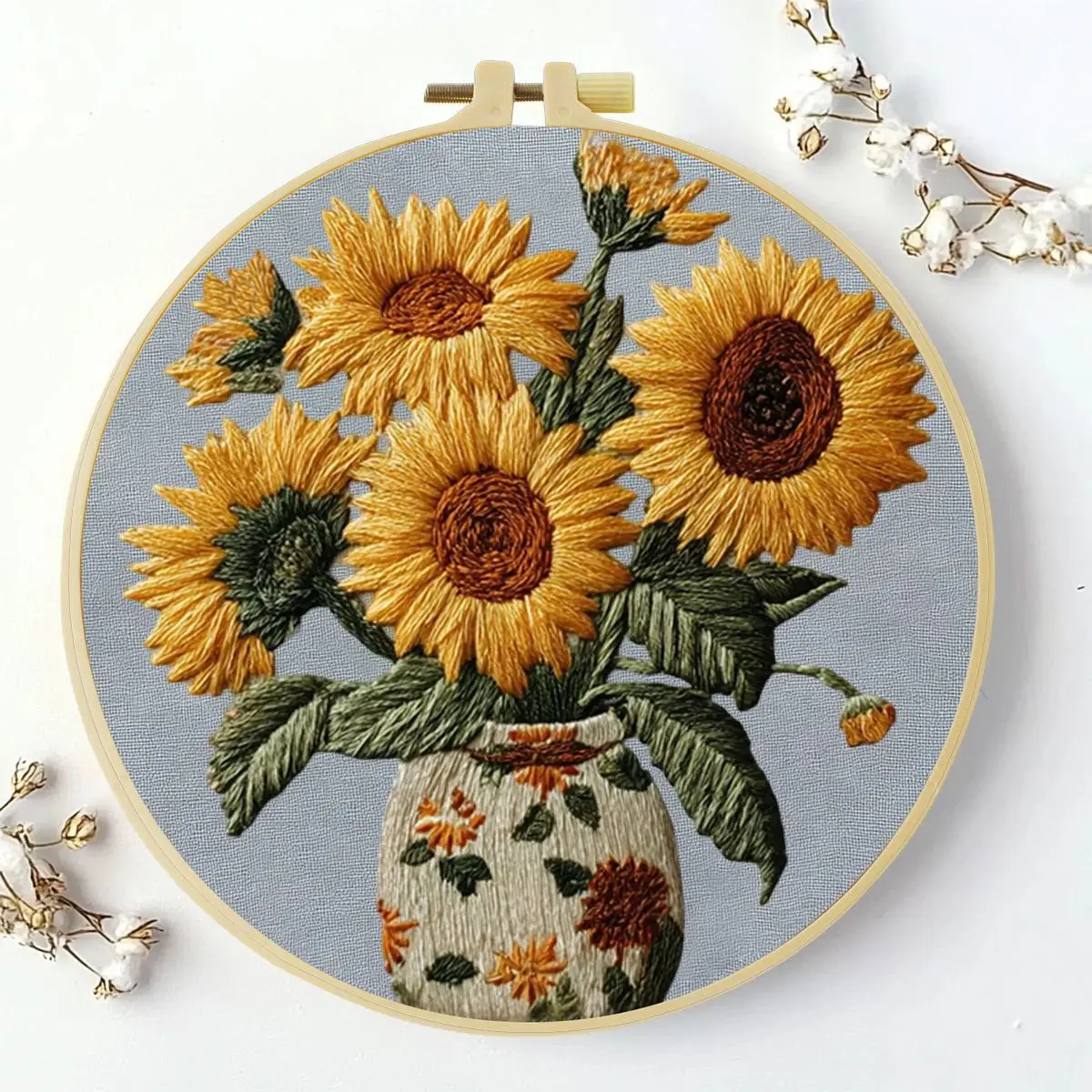1 Stück 20X20CM/15X15CM 7,87/6,3 Zoll Sonnenblumen-Stickerei-Starter-Kit DIY-Kit DIY-Stickerei-Set Handarbeiten Malerei – Detail 1