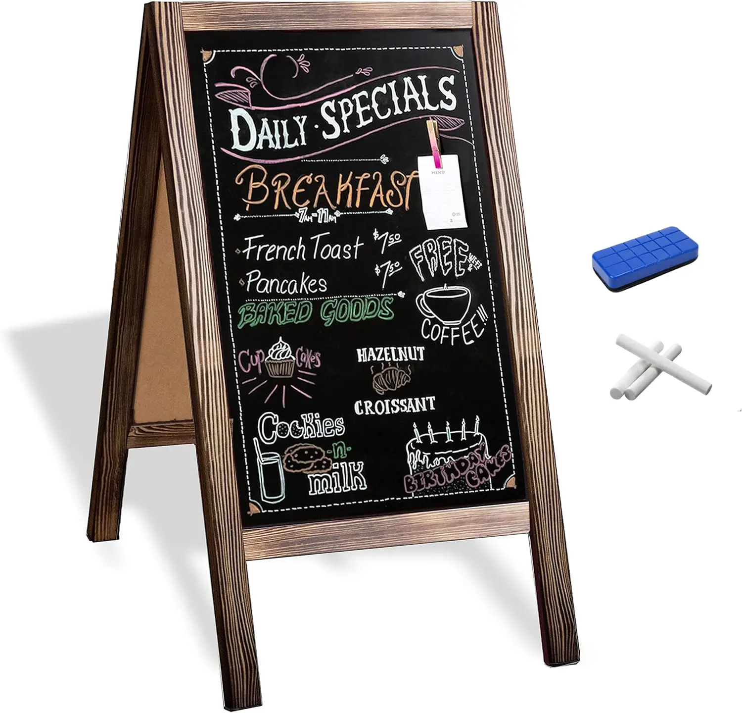 

Деревянная меловая доска-штендер с ластиком и мелом - магнитный мольберт 40x20 дюймов для ресторанов, бизнесов, свадеб