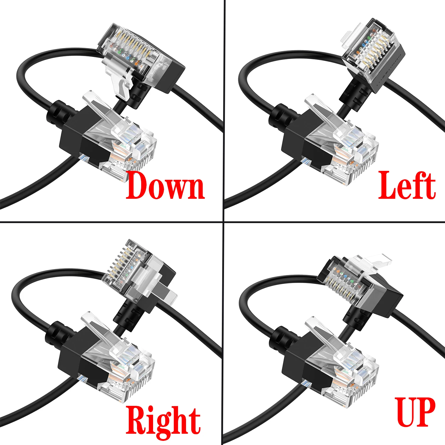 90 Degree Angled, Flexible Slim & Ultra Thin Cat6 Rj45 Ethernet Patch LAN Cord up to High Speed 10Gbps 550MHz for PC, Router