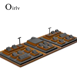 Oirlv Wooden Jewelry Displays Grey Velvet Ring Earring Necklace Display Stand Earring Holder Solid Wood Jewelry Store Display