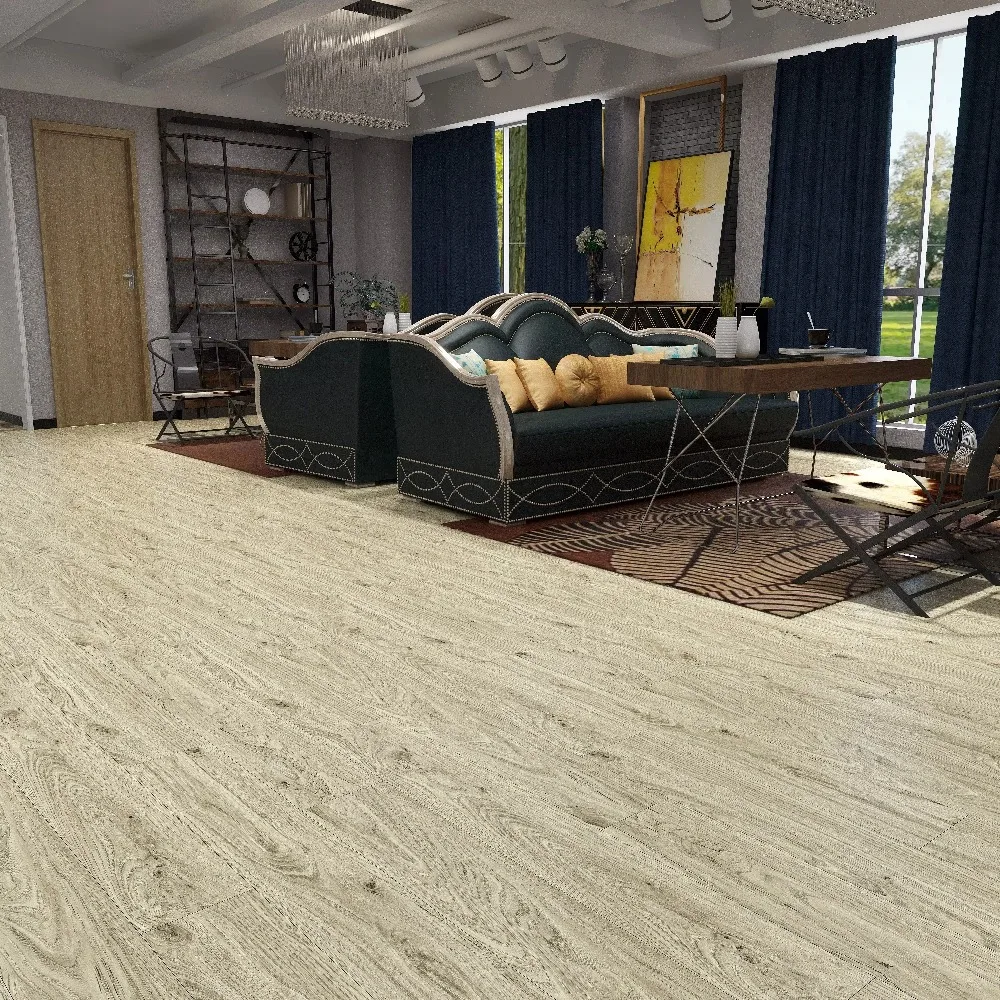 Versión personalizada Deluxe 7 "x49" PVC oficina núcleo duro SPC piso de plástico patrón tejido raspado a mano