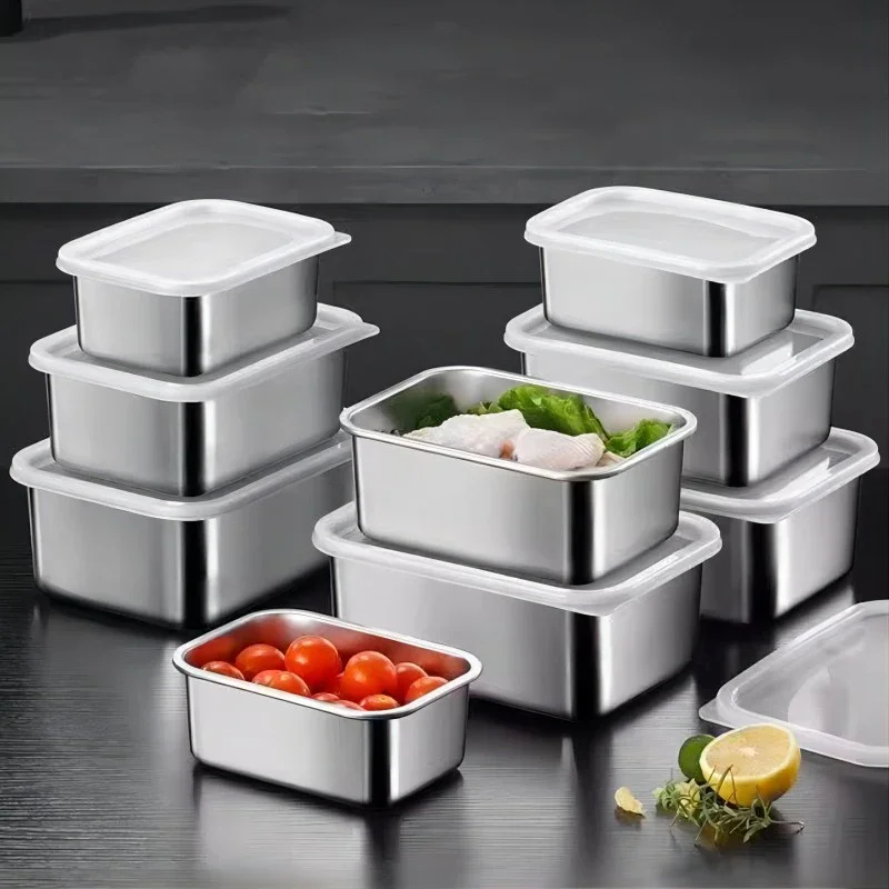 

Refrigerator Food Storage Box With Lid Food Grade Stainless Steel Storage Containers Refrigerator Organizer Kitchen Accessories