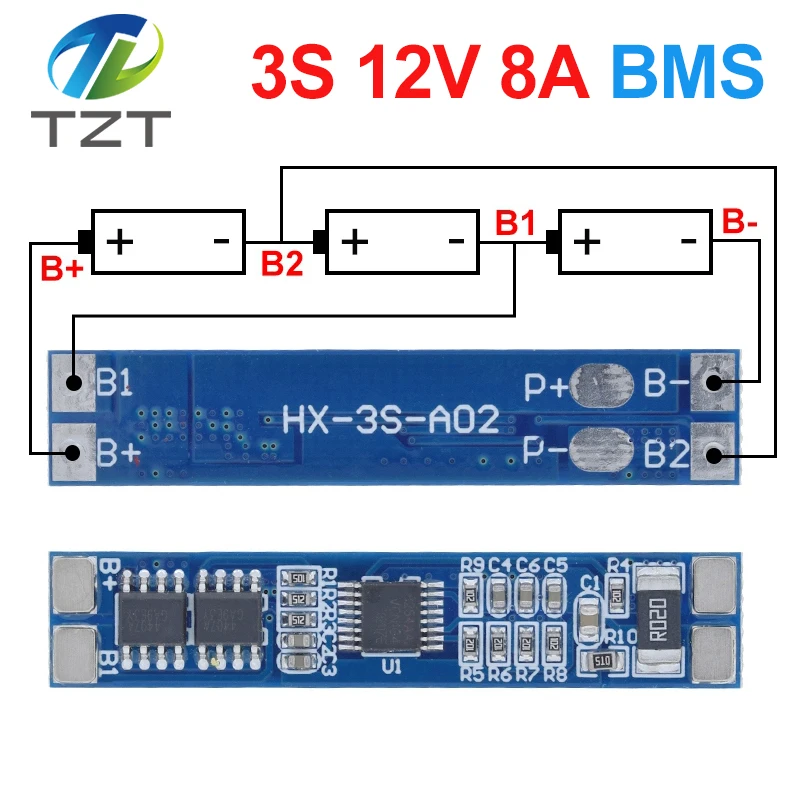 DIYTZT 3S 12V 8A  Li-ion 18650 Lithium Battery Charger Protection Board  11.1V 12.6V  10A BMS Charger Protection Board