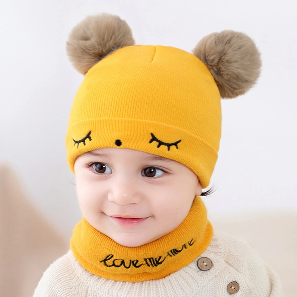 2 teile/satz Herbst Winter warme Baby Hut Schal Set einfarbig Mädchen Junge Hüte Stickerei Kleinkind Mützen für Kinder