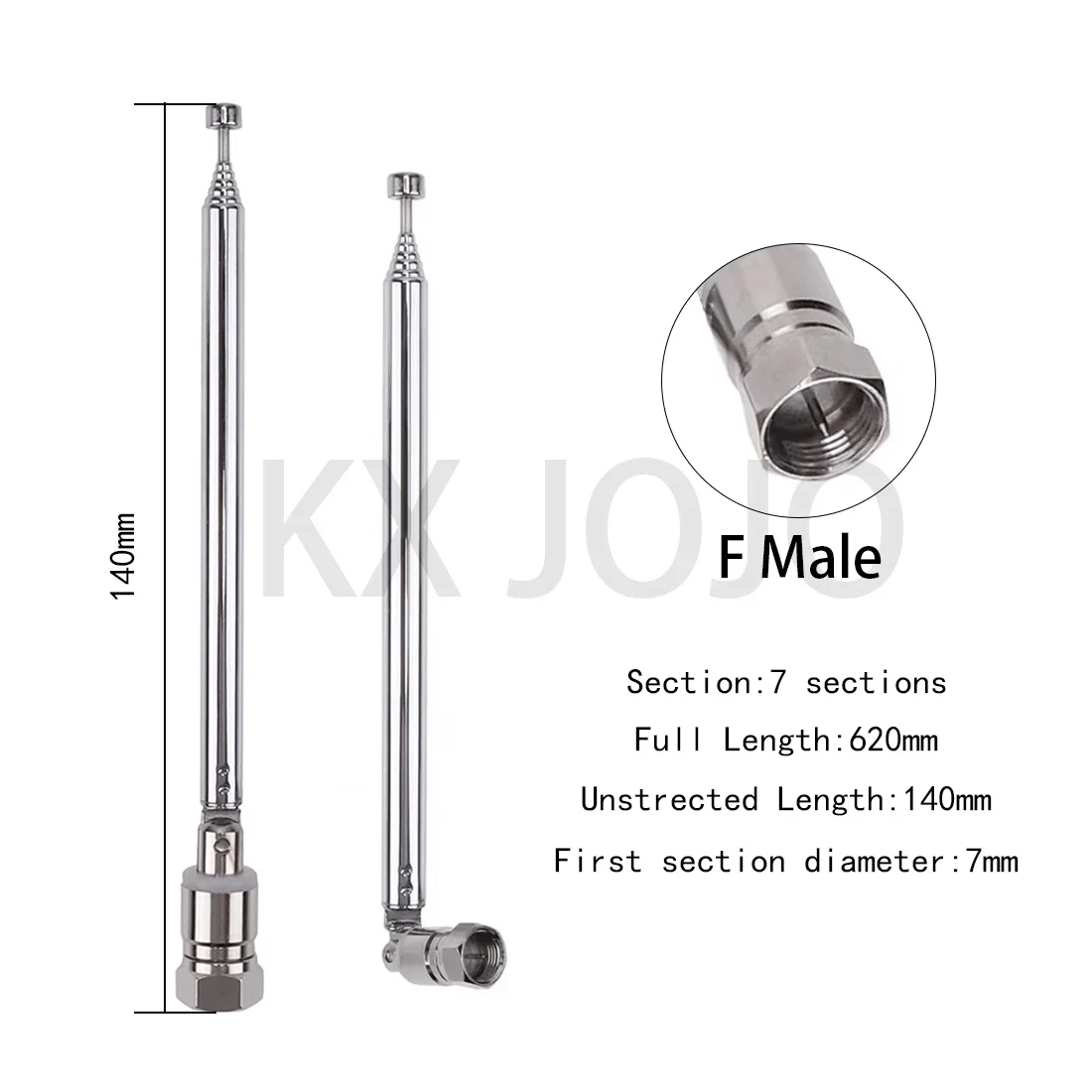 Telescopic Antenna 4-piece Set of 7-section F Head Turn 3.5mm F Head Turn TV Radio Wireless Extension 76cm Adaptor 1pc