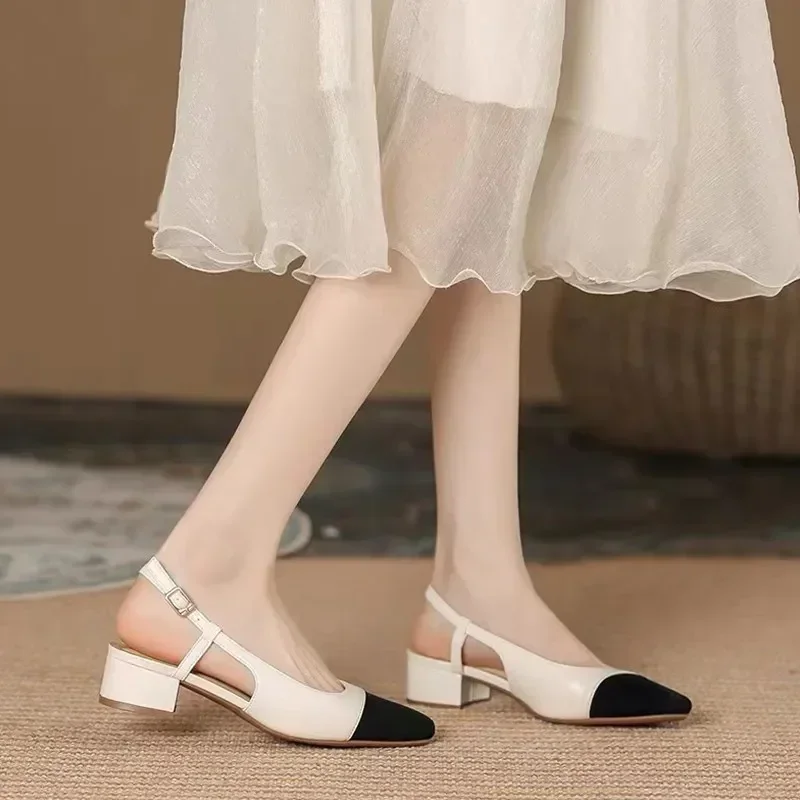 Mixed Colors Buckle Strap Women\'s Pumps Low Heel Square Heel Shoes Female 2024 Hot Sale Slingbacks Fashion Office Pumps