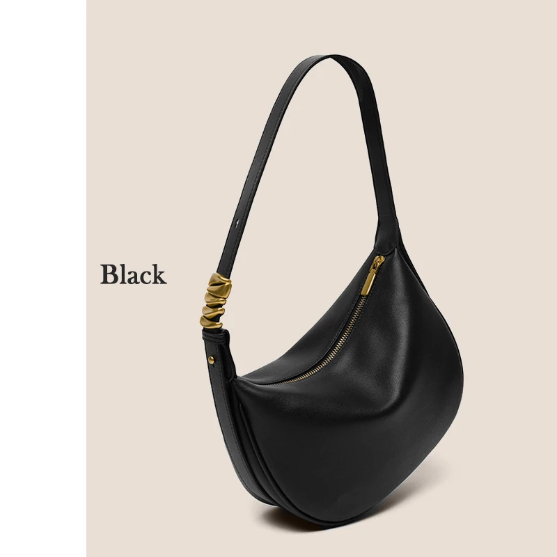 Smooth Cow Leather Womne Underarm Shoulder Hobo Bag Casual Soft Cowhide Female Dumpling Handbag for Ladies Top Handle Bag Purse