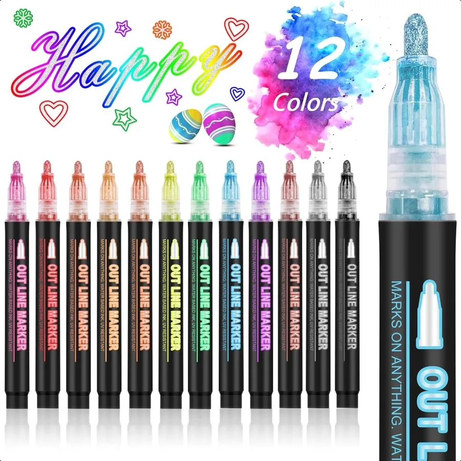 

Outline Marker Selfoutline Metallic Markers 12 Colors Double Line Outline Markers Super Squiggles Shimmer Glitter Pen Set for C