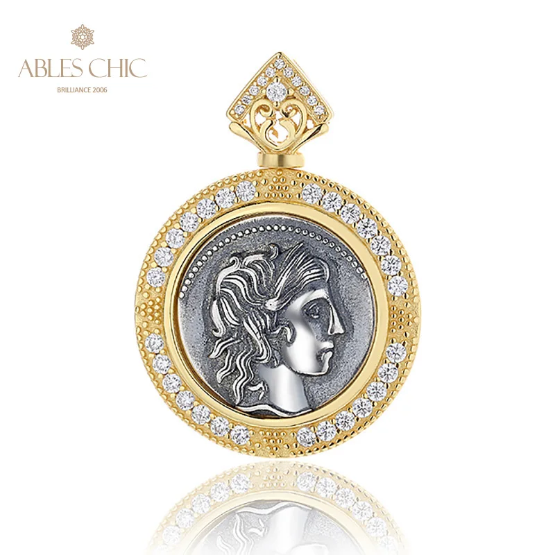 

Ables Chic Apollo Flute Greek Silver Coins Charm Solid 925 Silver Roman Coin CZ Accent Pendant Only N1019