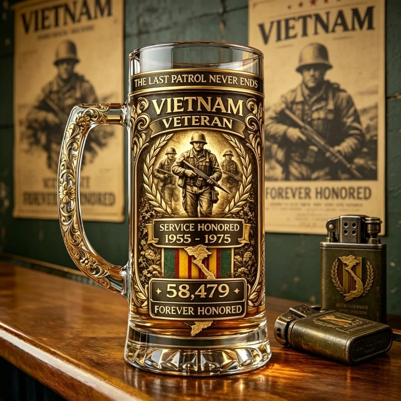 Taza de Cerveza con Grabado Conmemorativo a los Veteranos de la Guerra de Vietnam, 1955-1975, Homenaje al Servicio, Colección