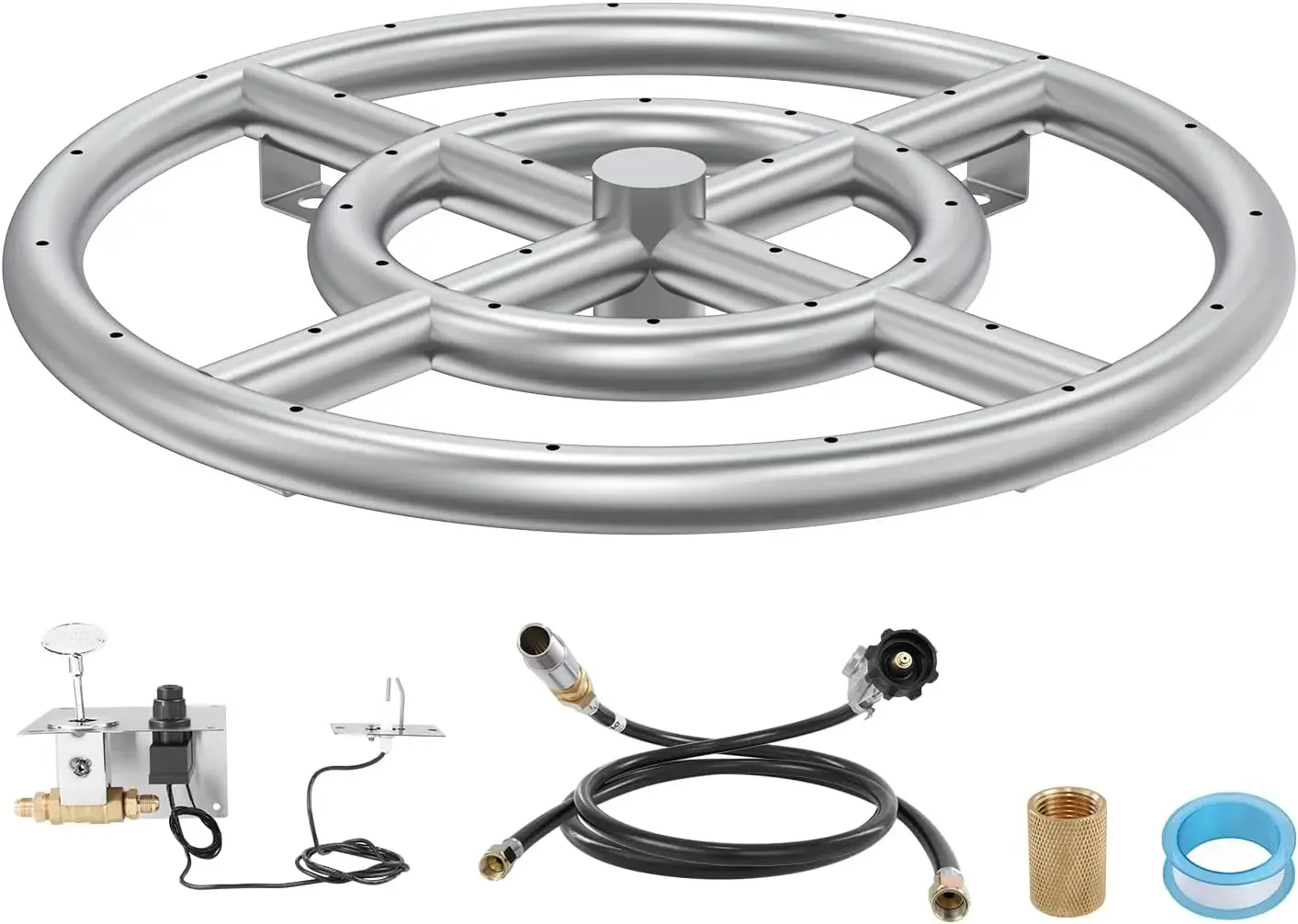 12 inch Round Drop-in Fire Pit Pan, Stainless Steel Fire Pit Burner Kit, Propane Gas Fire Pan with 92,000 BTU