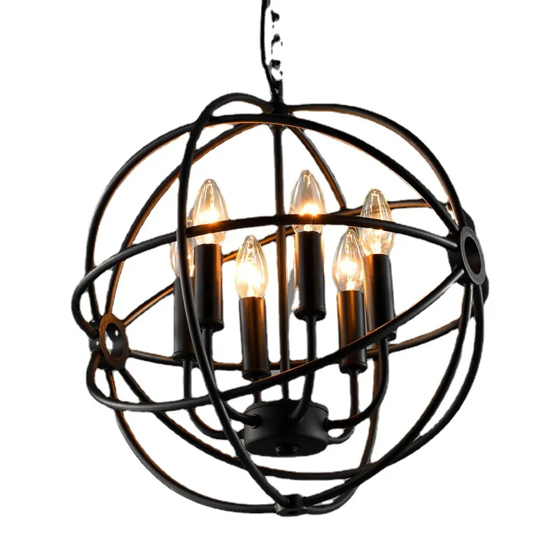 

American Nordic candle chandelier, retro round wrought iron chandelier